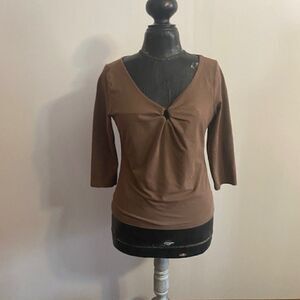 Talbots Vintage Pinch Brown V-Neck top, size M